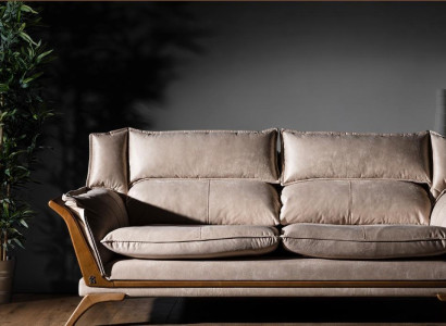 Beige 3-Seater Luxury Sofas Upholstered furniture Leather Living room Design Furniture